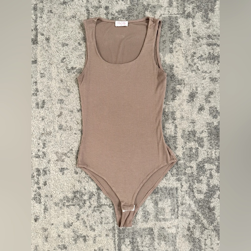 Pink Lily Taupe Ribbed Tank Body Suit